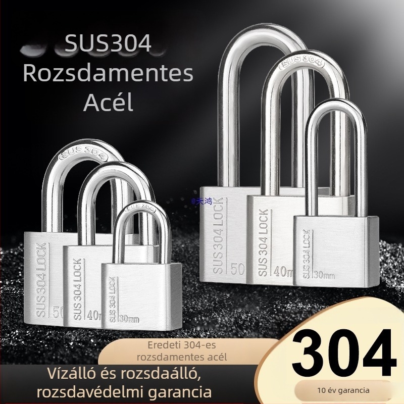 Huari 304 rozsdamentes acél lakat | Straight-Open típusú lakat | Lopás elleni védelem; Vízálló; Rozsdamentes; Időjárásálló