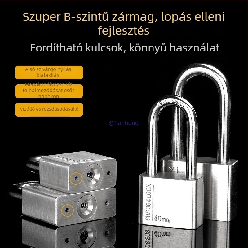 Huari 304 rozsdamentes acél lakat | Straight-Open típusú lakat | Lopás elleni védelem; Vízálló; Rozsdamentes; Időjárásálló