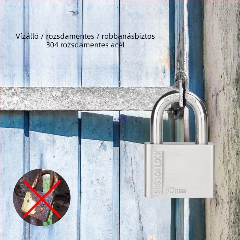 Huari 304 rozsdamentes acél lakat | Straight-Open típusú lakat | Lopás elleni védelem; Vízálló; Rozsdamentes; Időjárásálló