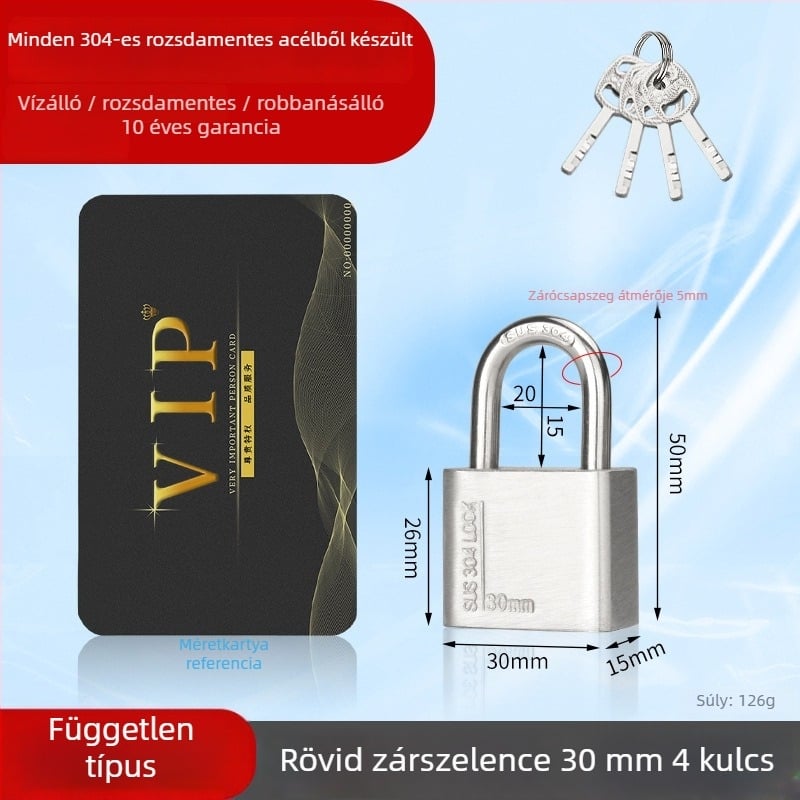 Huari 304 rozsdamentes acél lakat | Straight-Open típusú lakat | Lopás elleni védelem; Vízálló; Rozsdamentes; Időjárásálló