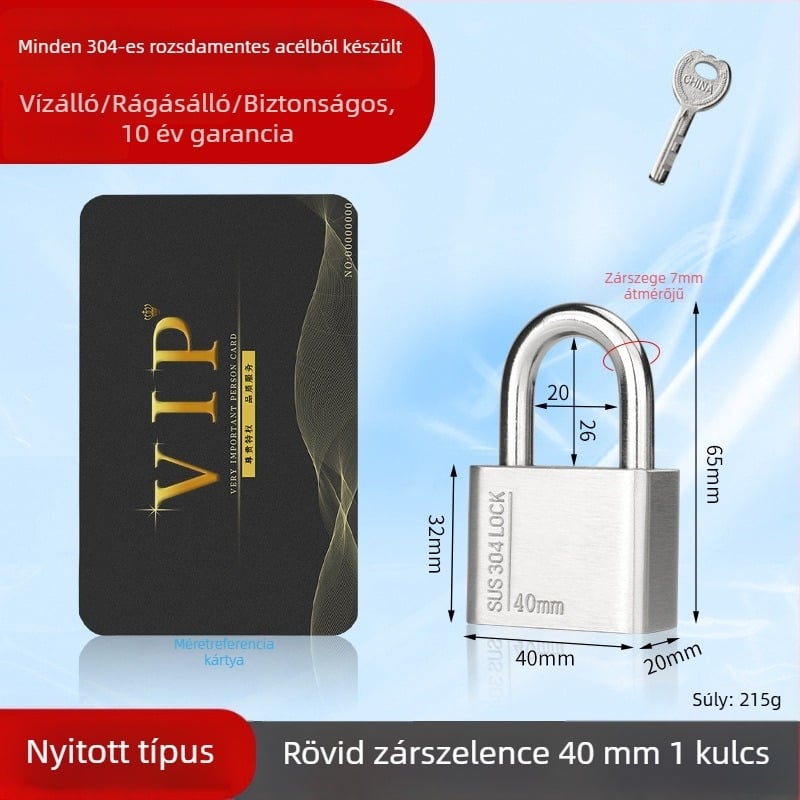 Huari 304 rozsdamentes acél lakat | Straight-Open típusú lakat | Lopás elleni védelem; Vízálló; Rozsdamentes; Időjárásálló