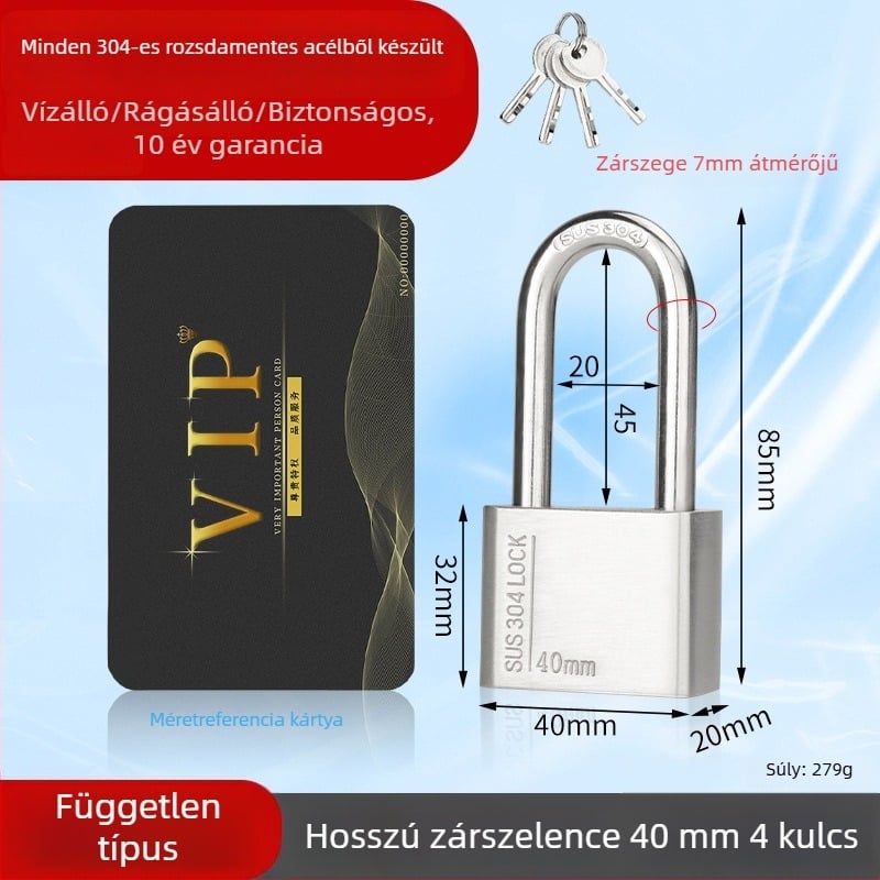 Huari 304 rozsdamentes acél lakat | Straight-Open típusú lakat | Lopás elleni védelem; Vízálló; Rozsdamentes; Időjárásálló