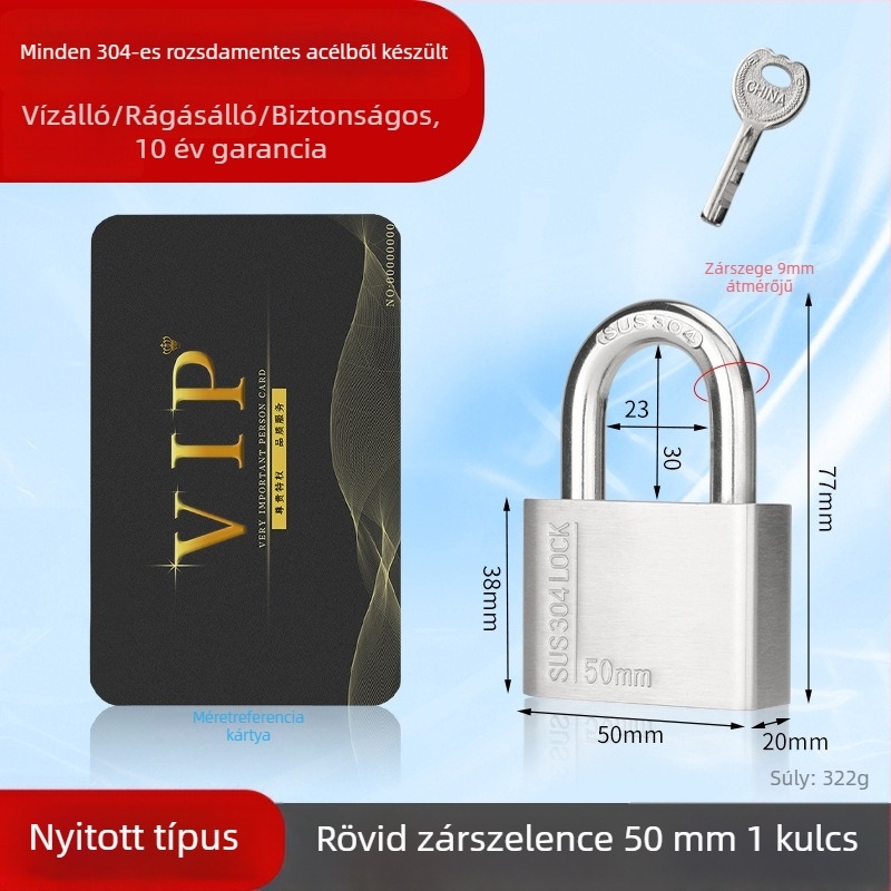 Huari 304 rozsdamentes acél lakat | Straight-Open típusú lakat | Lopás elleni védelem; Vízálló; Rozsdamentes; Időjárásálló