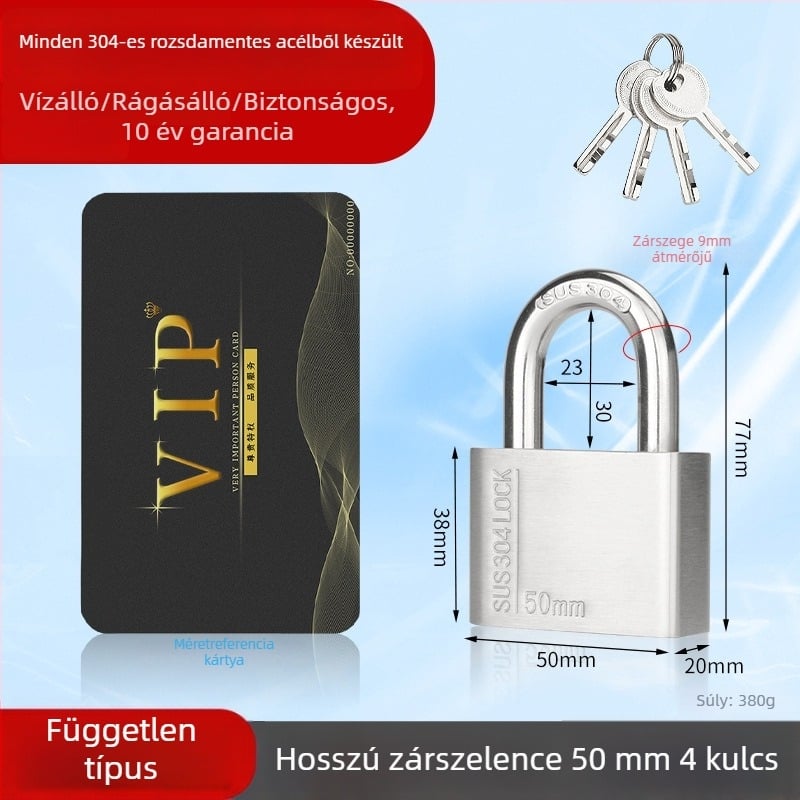 Huari 304 rozsdamentes acél lakat | Straight-Open típusú lakat | Lopás elleni védelem; Vízálló; Rozsdamentes; Időjárásálló