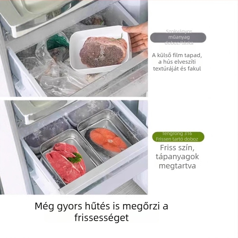 316 rozsdamentes acélból készült frissesség-doboz fedéllel, élelmiszer-minőségű