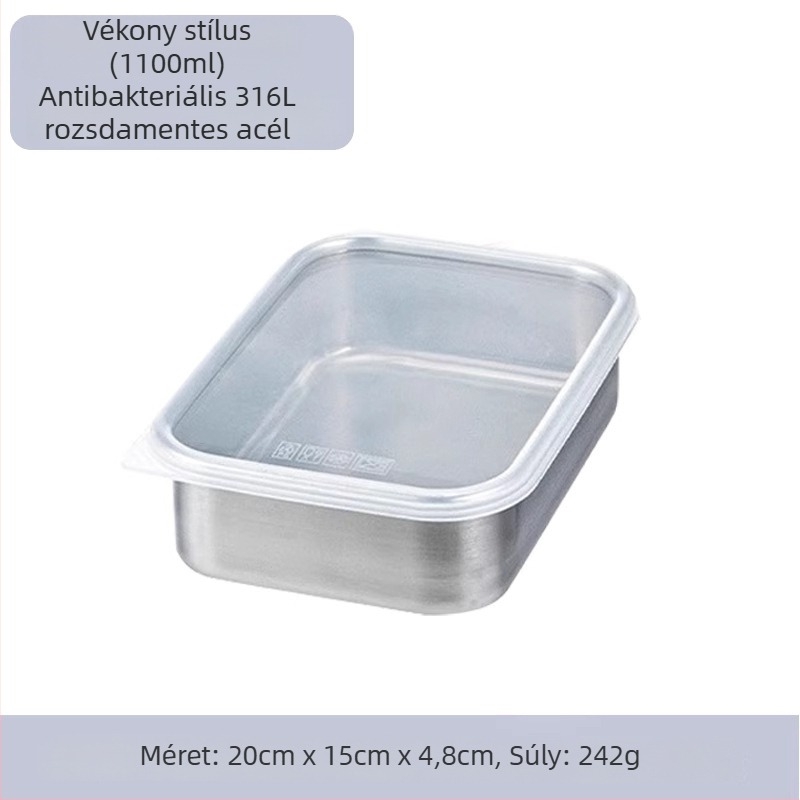 316 rozsdamentes acélból készült frissesség-doboz fedéllel, élelmiszer-minőségű