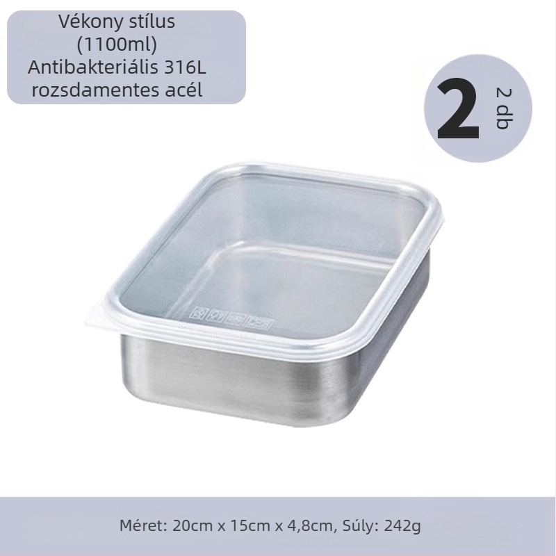 316 rozsdamentes acélból készült frissesség-doboz fedéllel, élelmiszer-minőségű