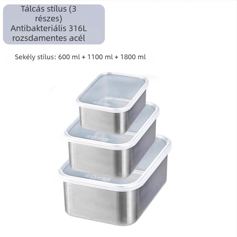 316 rozsdamentes acélból készült frissesség-doboz fedéllel, élelmiszer-minőségű