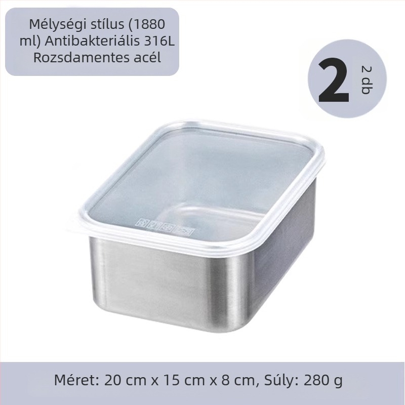 316 rozsdamentes acélból készült frissesség-doboz fedéllel, élelmiszer-minőségű
