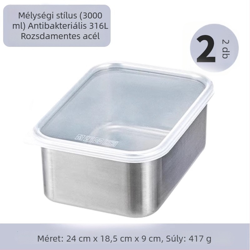 316 rozsdamentes acélból készült frissesség-doboz fedéllel, élelmiszer-minőségű