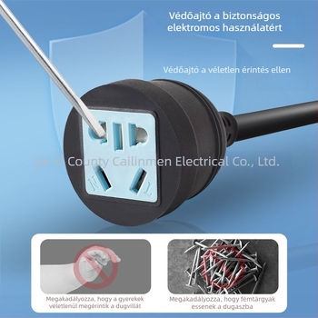 Magas teljesítményű háromdugaszos hosszabbító ötlyukú aljzattal – 10A, 100–250V AC, 2500W, PVC ház