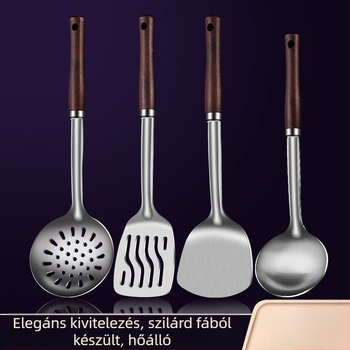Rozsdamentes acél kanál és spatula készlet – égés elleni védelem, logóval ellátva, konyhai eszközök