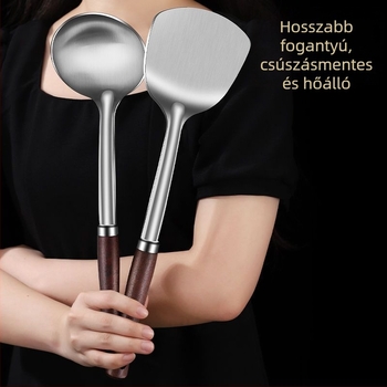 Rozsdamentes acél kanál és spatula készlet – égés elleni védelem, logóval ellátva, konyhai eszközök