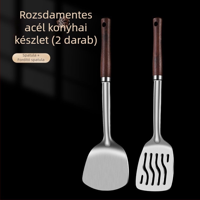 Rozsdamentes acél kanál és spatula készlet – égés elleni védelem, logóval ellátva, konyhai eszközök