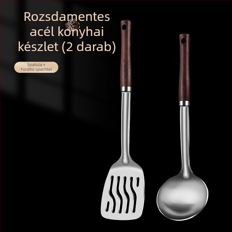 Rozsdamentes acél kanál és spatula készlet – égés elleni védelem, logóval ellátva, konyhai eszközök