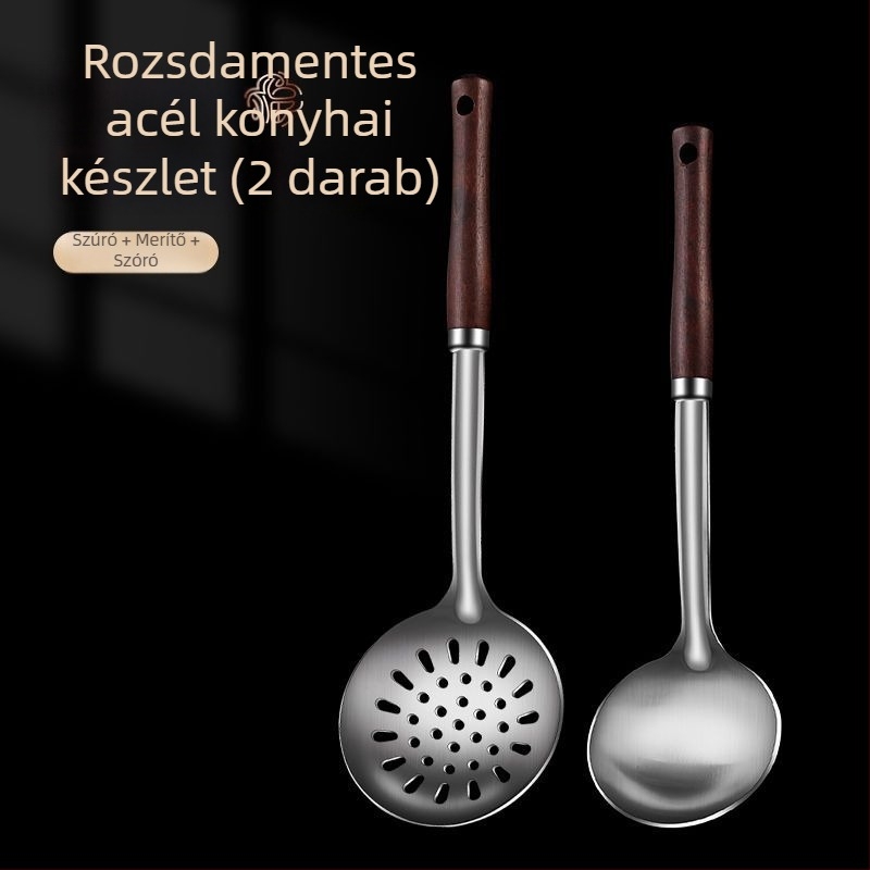 Rozsdamentes acél kanál és spatula készlet – égés elleni védelem, logóval ellátva, konyhai eszközök