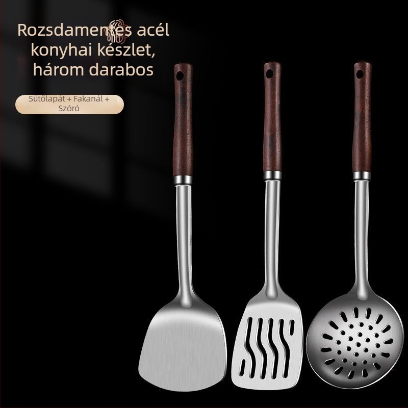 Rozsdamentes acél kanál és spatula készlet – égés elleni védelem, logóval ellátva, konyhai eszközök