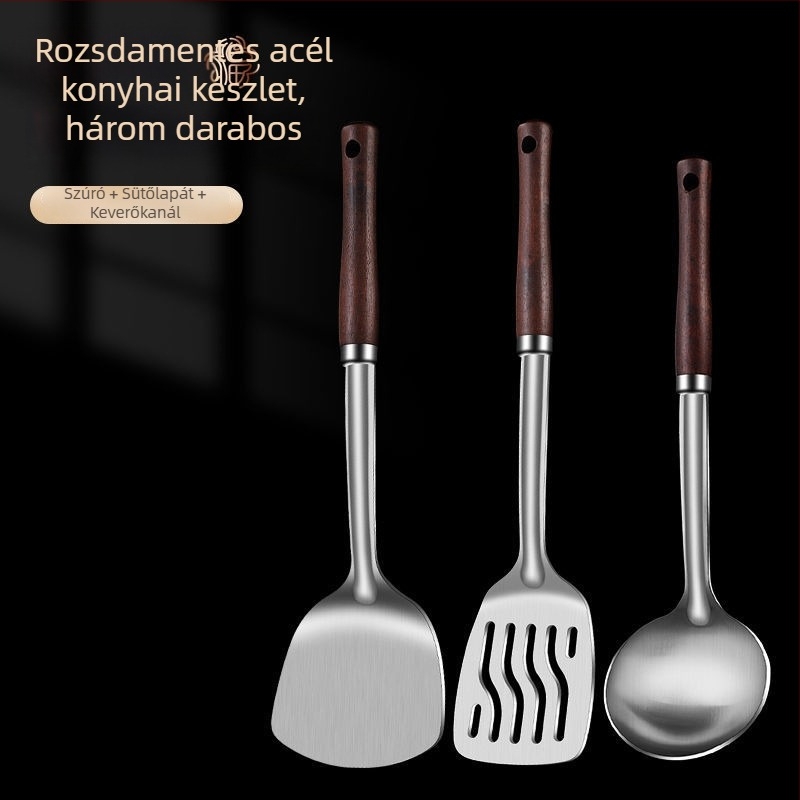 Rozsdamentes acél kanál és spatula készlet – égés elleni védelem, logóval ellátva, konyhai eszközök