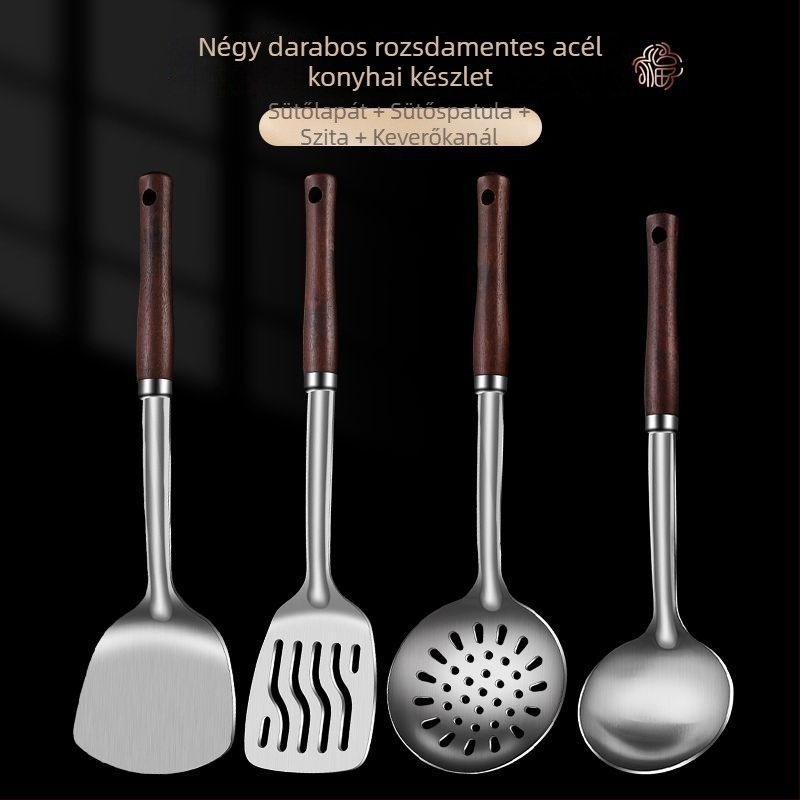 Rozsdamentes acél kanál és spatula készlet – égés elleni védelem, logóval ellátva, konyhai eszközök