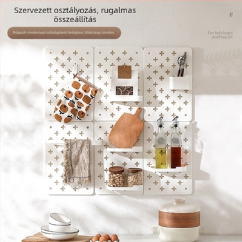 Falra szerelhető műanyag tárolópolc – 3 szint, furatmentes, többfunkciós, skálázható, szívó rögzítésű