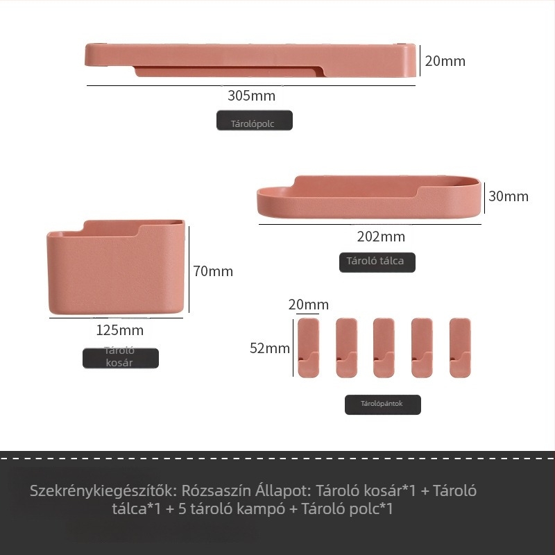 Falra szerelhető műanyag tárolópolc – 3 szint, furatmentes, többfunkciós, skálázható, szívó rögzítésű