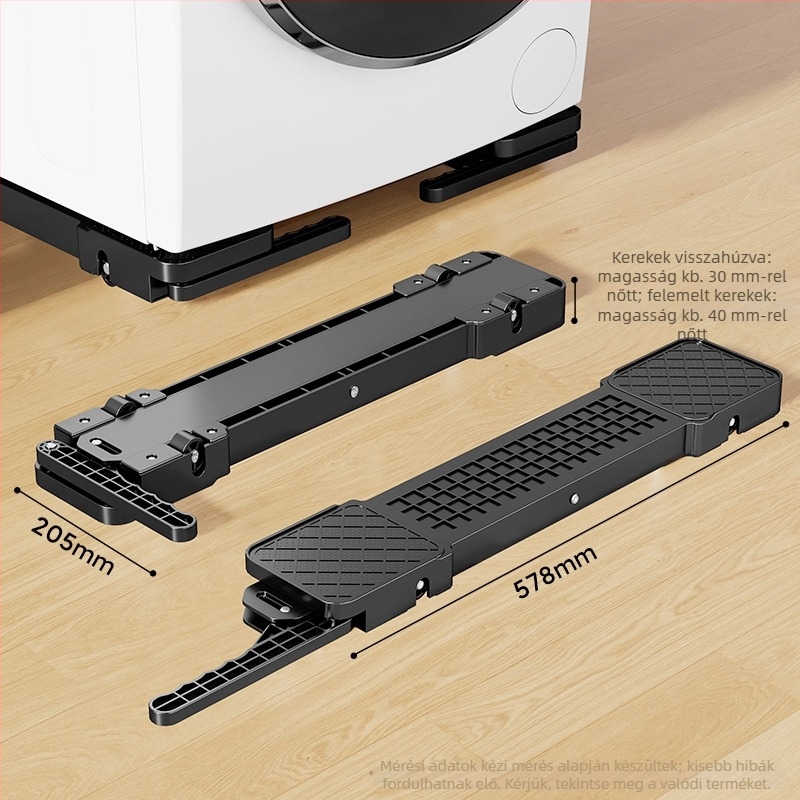 Mozgó mosógép állvány, csúszásmentes és rezgéscsillapított, vasból készült váz és gördülő kerekek