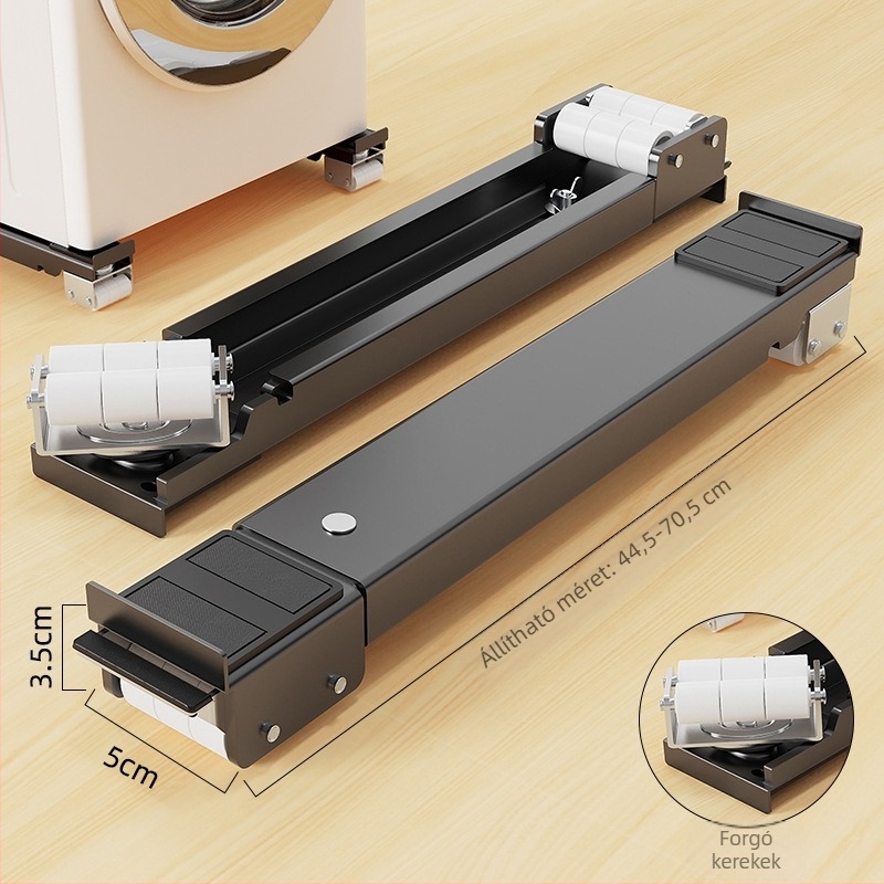 Mozgó mosógép állvány, csúszásmentes és rezgéscsillapított, vasból készült váz és gördülő kerekek