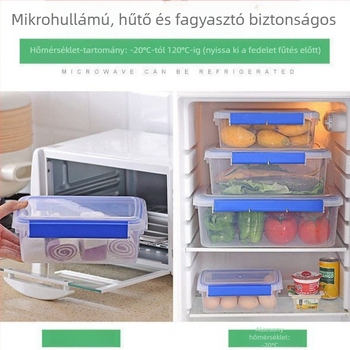 Téglalap alakú polipropilén konyhai tárolóedény, nagy kapacitású, átlátszó, élelmiszer-minőségű, hűtő-kompatibilis