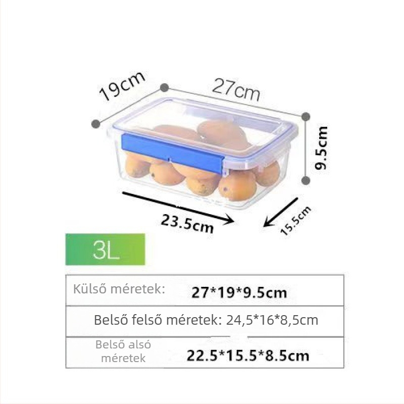 Téglalap alakú polipropilén konyhai tárolóedény, nagy kapacitású, átlátszó, élelmiszer-minőségű, hűtő-kompatibilis