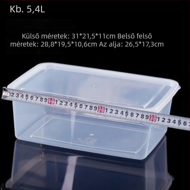 Téglalap alakú polipropilén konyhai tárolóedény, nagy kapacitású, átlátszó, élelmiszer-minőségű, hűtő-kompatibilis