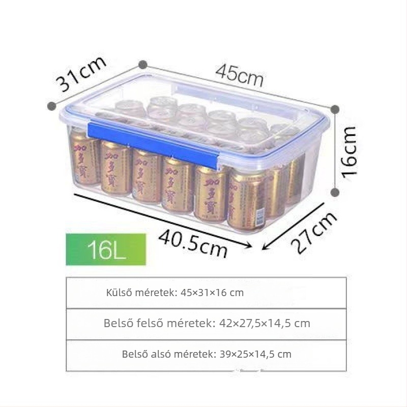 Téglalap alakú polipropilén konyhai tárolóedény, nagy kapacitású, átlátszó, élelmiszer-minőségű, hűtő-kompatibilis