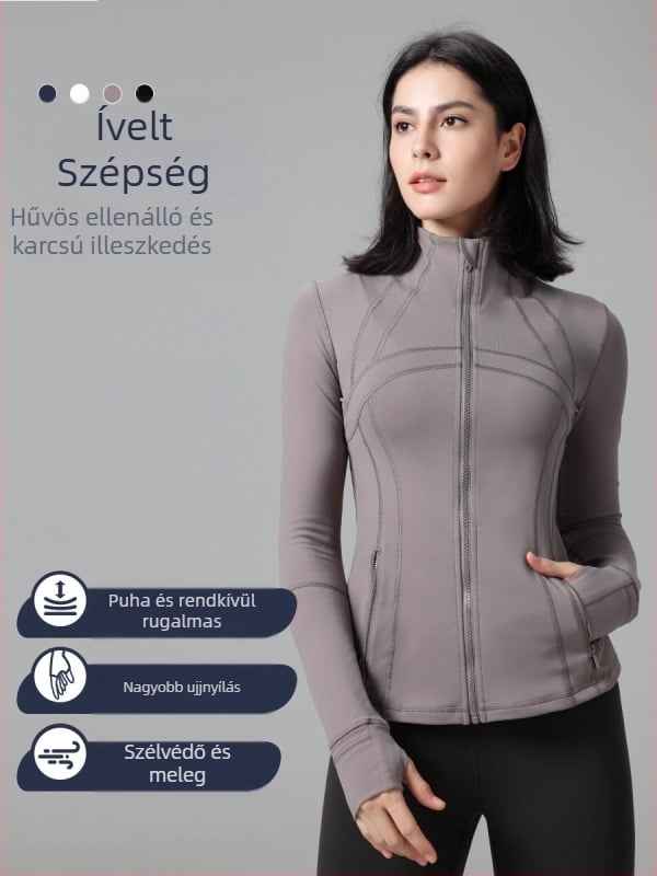 Jóga dzseki télre — Slim-Fit, álló gallér, hosszú ujjú, lélegző nylon-keverék (87%), bélés 13% spandex