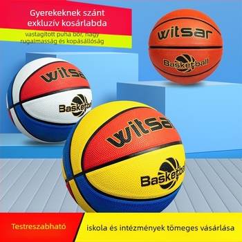 Gyermekeknek szóló gumírozott kosárlabda labda nyomtatott logóval és testreszabási lehetőséggel, márka Witsar, kosárlabdázáshoz (nemzeti szabvány)