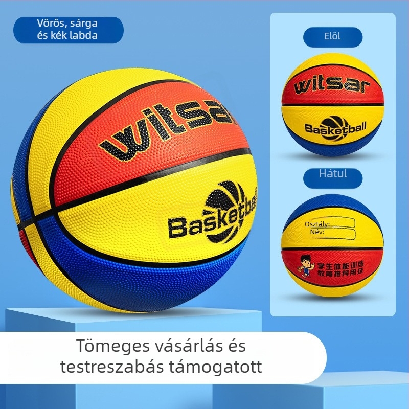 Gyermekeknek szóló gumírozott kosárlabda labda nyomtatott logóval és testreszabási lehetőséggel, márka Witsar, kosárlabdázáshoz (nemzeti szabvány)