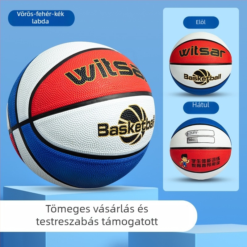 Gyermekeknek szóló gumírozott kosárlabda labda nyomtatott logóval és testreszabási lehetőséggel, márka Witsar, kosárlabdázáshoz (nemzeti szabvány)