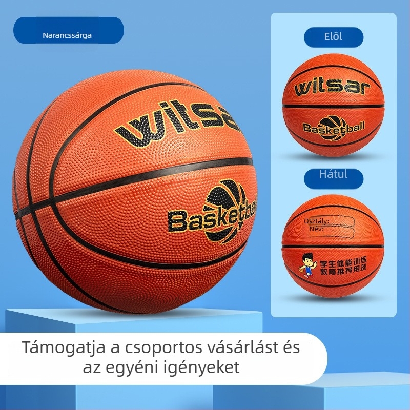 Gyermekeknek szóló gumírozott kosárlabda labda nyomtatott logóval és testreszabási lehetőséggel, márka Witsar, kosárlabdázáshoz (nemzeti szabvány)