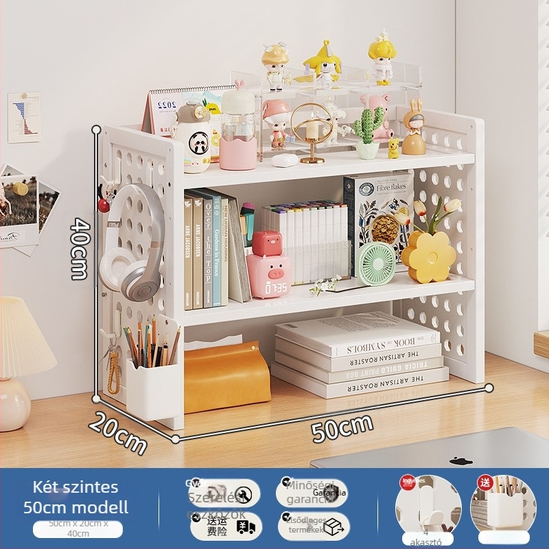 Asztali könyvespolc rétegezett kialakítással és állítható elválasztókkal, lyukas tábla rendező asztalhoz, modell 0010