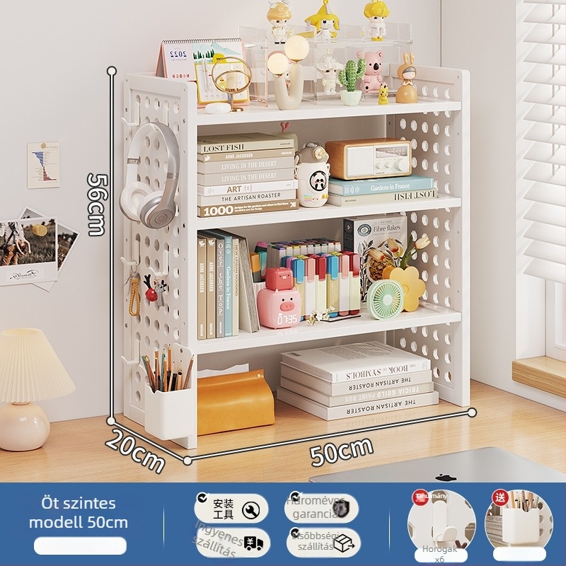 Asztali könyvespolc rétegezett kialakítással és állítható elválasztókkal, lyukas tábla rendező asztalhoz, modell 0010