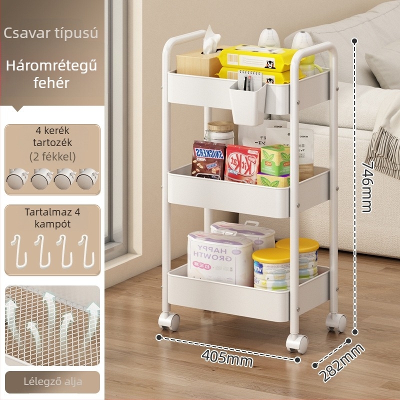 Fém kis kocsi tároló – modern minimalist stílus, multifunkcionális, fürdőszobába alkalmas