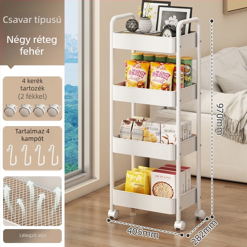 Fém kis kocsi tároló – modern minimalist stílus, multifunkcionális, fürdőszobába alkalmas