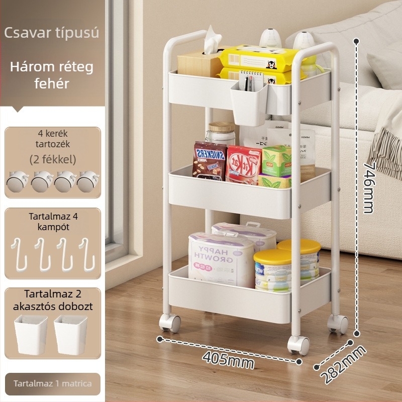 Fém kis kocsi tároló – modern minimalist stílus, multifunkcionális, fürdőszobába alkalmas