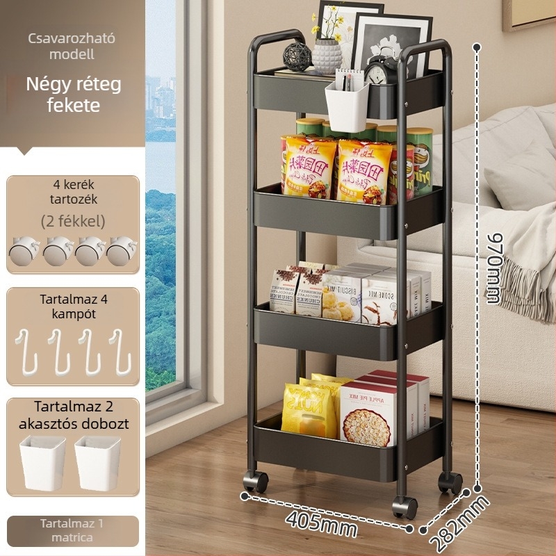 Fém kis kocsi tároló – modern minimalist stílus, multifunkcionális, fürdőszobába alkalmas