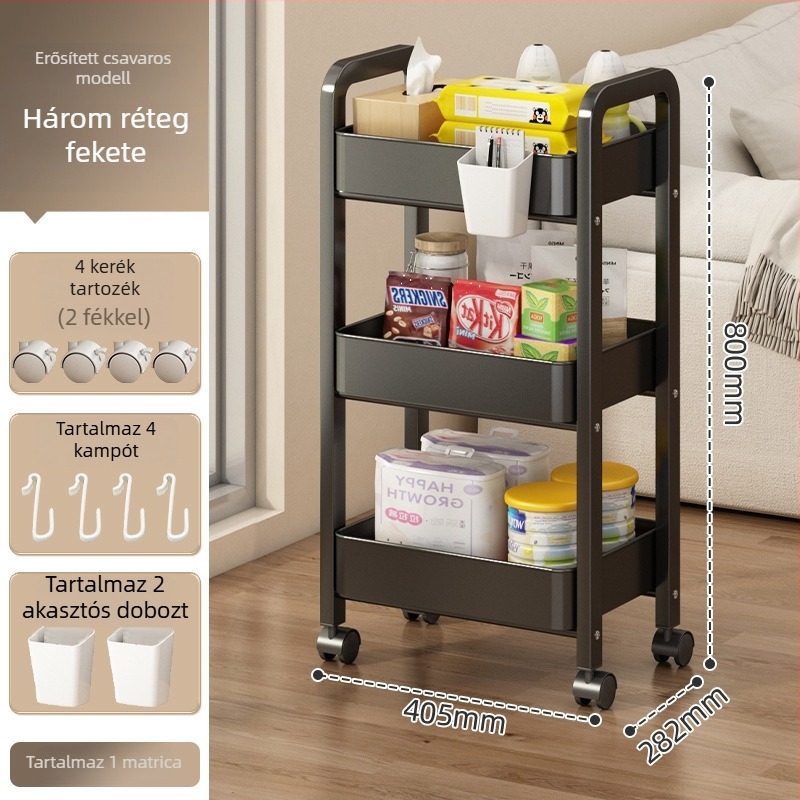 Fém kis kocsi tároló – modern minimalist stílus, multifunkcionális, fürdőszobába alkalmas