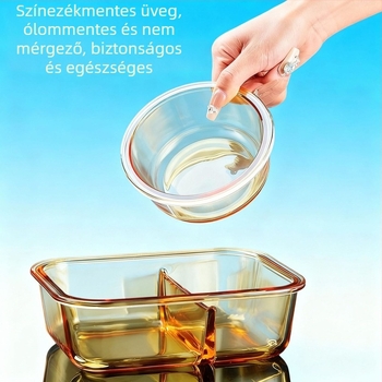 Ebédes doboz boroszilikát üvegből, mikrohullámú sütőben használható, légmentesen záródó, szigetelt, fedéllel