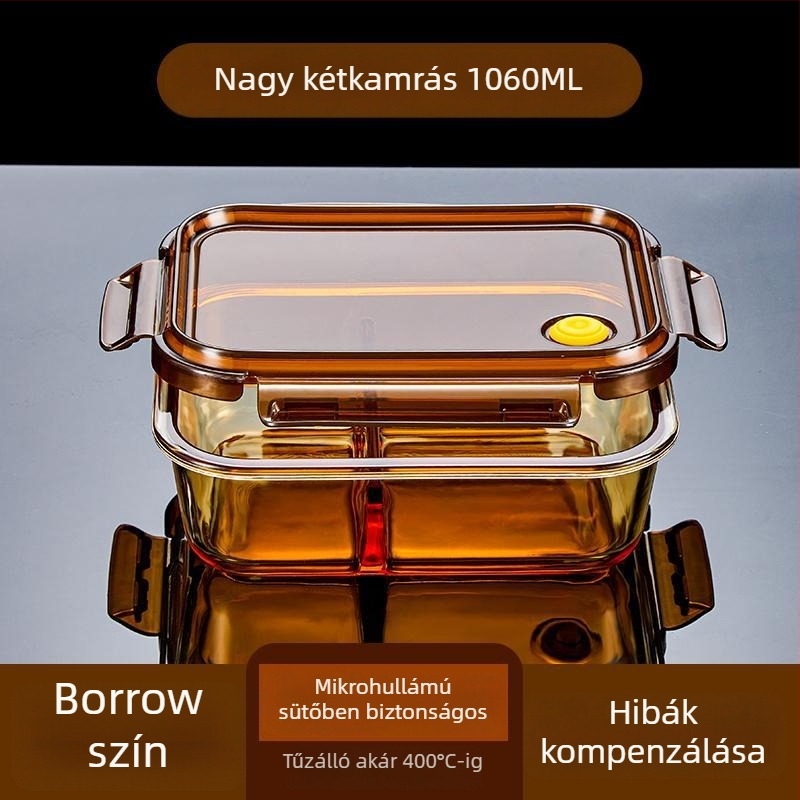 Ebédes doboz boroszilikát üvegből, mikrohullámú sütőben használható, légmentesen záródó, szigetelt, fedéllel