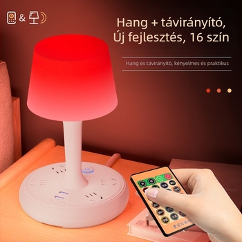 Hangvezérléses intelligens LED asztali lámpa aljzattal, USB töltés, 10A/250V, CCC tanúsítvány, otthoni/ kollégiumi/ kereskedelmi használatra