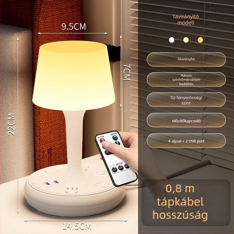 Hangvezérléses intelligens LED asztali lámpa aljzattal, USB töltés, 10A/250V, CCC tanúsítvány, otthoni/ kollégiumi/ kereskedelmi használatra