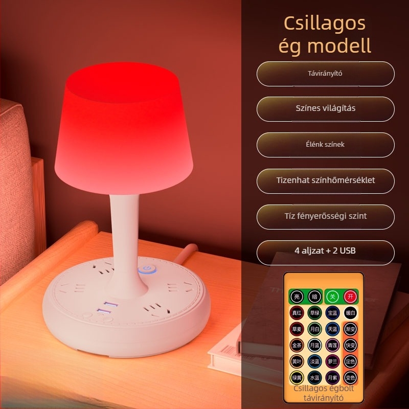 Hangvezérléses intelligens LED asztali lámpa aljzattal, USB töltés, 10A/250V, CCC tanúsítvány, otthoni/ kollégiumi/ kereskedelmi használatra
