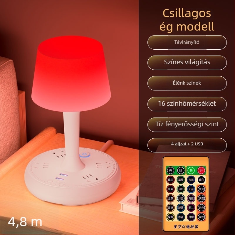 Hangvezérléses intelligens LED asztali lámpa aljzattal, USB töltés, 10A/250V, CCC tanúsítvány, otthoni/ kollégiumi/ kereskedelmi használatra