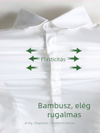 Női hosszú ujjú ing őszi irodai viselethez, vasalásmentes anyag, bambuszrost és poliészter keverék (30-50% mindkettő), hímzett logó, négyzetes gallér.